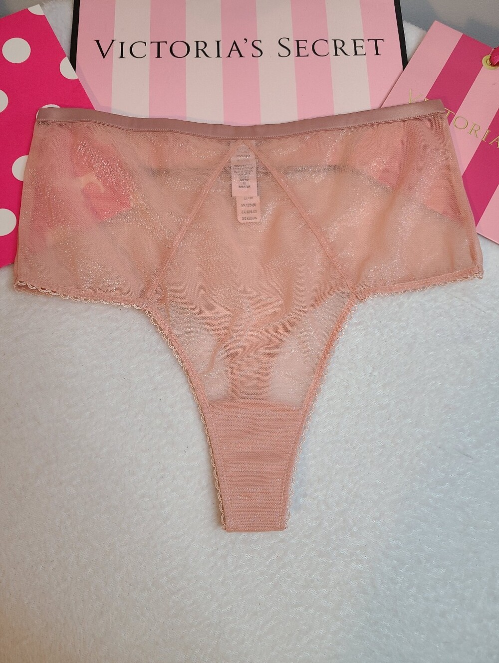 VS Dream Angels Sheer Shimmer Mesh High Waist Thong Panty Size M